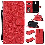 BONROY Nokia 6 Case, Nokia 6 Leather Wallet Case Embossing Pattern Design Leather Flip BookStyle Phone Cover Magnetic Folio Wallet Bag Case Cover for Nokia 6 - (Rattan flowers - red)