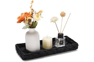 QSIDE GREEN . QUALITY . QSIDE Dekotablett rechteckig geflochten - Schwarz - 30 x 13 x 3,5 cm - Nachhaltig aus Kürbisgras - Dekoschale - Baddeko - Schlüsselschale - Boho Deko - Flechtkorb - Aufbewahrungskorb (Schwarz)