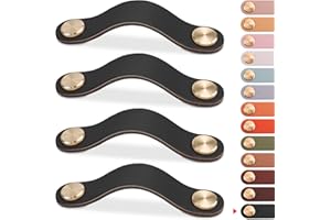 LEREATI 4 Stück Ledergriffe für Möbel, Schrankgriffe Schwarz Möbelgriffe Schubladengriff, Modernen Möbelknöpfe Schrank Griffe für Küchenschränke, Schränke, Tür, Wohnkultur (128mm)