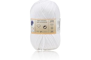 ETREXONLINE Ovillos de Algodón Premium – Hilo de Algodón para Tejer a Crochet 100% Natural, 100g y 220m - Ideal para Tejido y Ganchillo (Blanco -1unit)