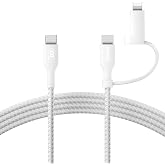 Belkin 2-in-1 Charging Cable with USB-C & Lightning Connector - Braided Fast-Charging Cable, USB-C to USB-C & Lightning Charg