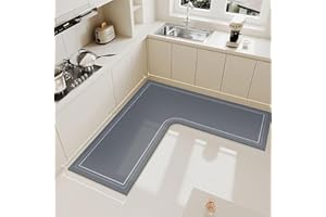 Treer Kitchen Rug Kitchen Floor Mat L-shaped Non Slip Washable Waterproof Anti-Fatigue Standing Mat Diatom Mud Long Carpet for Hallway Sink Laundry Office Entryway (Smoky gray,100x100x45cm)