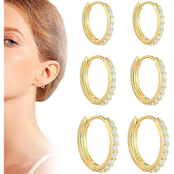 LEEQ 6 Paires 18G Boucles D'Oreilles En Acier Inoxydable Zircone Cubique Cartilage Oreille Hélix Piercings