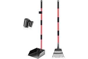 CJYMMFAN Ramasse-Crottes, RâTeau & Pelle pour Chien avec Long Manche MéTal Ajustable, Pelle Crotte Robuste avec Sacs à DéChets pour la Cour, Les Promenades, l'herbe et Les Feuilles de Jardin