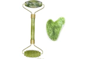 DEEINN 100% Jade Roller Set, Gua Sha Massager, Natural Jade Roller, Face for Anti-Ageing Wrinkles, Slimming and Firming Face, Face Roller Face Massage