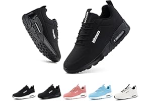 Hitmars Chaussures de Running Femme Basket Sport Légères Faux Cuir Résistant Aux Éclaboussures Coussin d'air Noir Bleu Rose Blanc EU36-EU42