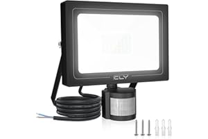CLY Faretto LED con sensore di movimento, per esterni, 50 W, 4700 lm, 6500 K, luce bianca fredda, super luminosa, IP66, impermeabile, per giardino, garage, cortile