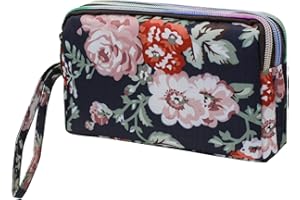 AdiStylinno Wristlet Wallet, Large Capacity Polyester Women Clutch Wallets Waterproof 3 Compartments with Colorful Zippers and Wrist Strap Wristlet Pouch