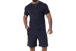KUYIGO Summer Mens Shorts and Shirt Suit 2-Piece Casual Suit Breathable Loose T-Shirt Suit