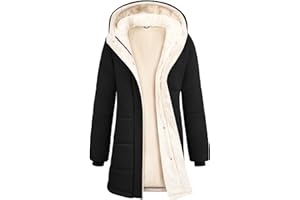 CMTOP Blouson Femme Hiver Polaire Chaude Veste Hydrofuge Coupe-Vent Manteau Long à Capuche Peluche Thermique Matelassée Manteaux Zippé Elegant Parka Outercoat avec Poches