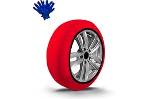 OWIJI Calze Neve Omologate Italia Set da 2 Auto SUV Rosse Taglia L Tessuto Tridimensionale 2 Guanti Borsa Impermeabile Scatola Esterna