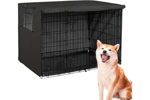 Patifirst Bache De Protection Exterieur Cage Chien, Imperméable, Ddurable Et Légère, Coupe-Vent - avec Double Porte - Housse Protection Cage Chien pour L'intérieur Et L'extérieur, Noir/Beige