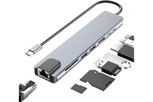 SOLRYN USB C Hub 8 en 1 con HDMI 4K, Adaptador Multi-Puerto Tipo C PD 100W, Concentrador USB C Ethernet para macbook Pro con USB 2.0 3.0 Lector SD/TF RJ45 100Mbps