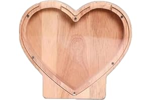 LAUREL & MASON Wooden Money Box Piggy Bank - Large Personalised Letter Solid Wood Piggy Bank Coin Saving Birthday Valentines Day Gift Decorations - Letter Money Box for Kids and Adults (Heart)