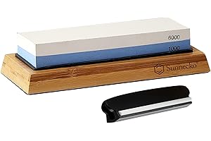 Sunnecko Pietra Affilacoltelli 1000/6000, Affila Coltelli da Cucina Professionale, Pietra per Affilare Coltelli e Forbici, Affila Coltello Kit con Base in Bambù e Guida Angolare
