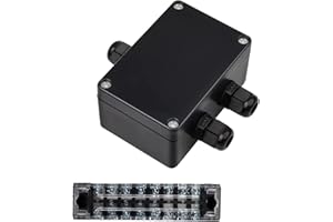 SRJQXH IP66 Cajas de Conexiones Impermeables, Caja de Conexiones de 3 Vías Con Bloque de Terminales, Tornillos y Enchufe PG9 Impermeable, Para Cables de Interior y Exterior de 4-8 mm (Negro)