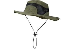 JAOAJ Mens Sun Hat Wide Brim Summer Safari Hat,Cotton Fishing Boonie Hat UV Hats,Breathable Mesh Bucket Gardening Hats with Adjustable Chin String