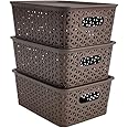 HomeStrap Set of 3 Plastic Storage Organizers/Baskets With Lid For Kitchen, Clothes, Multipurpose Vegetables, Toys, Books, office, Stationery, Wardrobe (Small|Brown) Rectangular