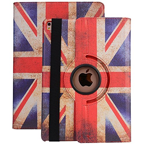 iPad Pro 9.7 UK Flag Muster Case, elecfan ® 360 Grad Drehbaren iPad Pro 9.7 PU Leder Hülle Smart Schutzhülle UK Flag Muster Multi Funktion mit Eingebauter Magnet und Auto Schlaf Aufwachen Funktion und Standfunktion (iPad Pro 9.7, Flag-UK)