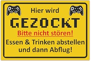 Hier wird gezockt Schild - Partydeko Zocker Geschenkidee Deko Spielzimmer Schüler Türschild Zimmer Party - Teenager Geschenk Gamer Geburtstagsgeschenk Dekoration Jugendlicher - BerpaHome
