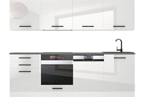 B BELINI GROUP Belini Alice - Blocco cucina da 240 cm, senza elettrodomestici con pensili e armadi, con controsoffitti, colore: bianco lucido