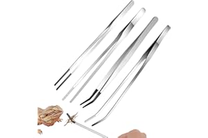 KAIYAYA Set di 4 pinzette per acquario, pinzette lunghe 27 cm, con punta in gomma, pinzette dritte e curve, pinzette in acciaio inox, grandi per piante acquatiche, pinzette per piante, giardinaggio