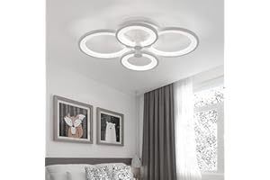 XEMQENER Modern LED Ceiling Light, Flush Mount Lighting Fixture with 4 White Rings, Acrylic Chandelier Lamp for Living Room, Bedroom, Lounge and Dinning Room, Cool White Light Only