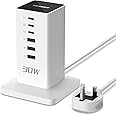 TESSAN USB Charging Station for Multiple Devices, 30W Multi Charger Tower with 6 Ports, 1.5m Extension Cord, Charger Block, USB Charging Hub for Smartphones, Tablets, Laptops