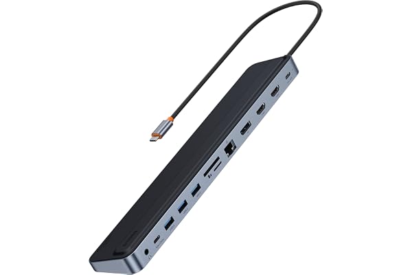 Baseus Station d'accueil USB C, 12 en 1 Dual 4K60Hz HDMI et Displayport, PD 100W, 3*USB3.0, 1*USB C, Gigabit Ethernet, SD&TF, Prise 3,5 mm, pour MacBook/Dell/HP/Surface/Steam Deck