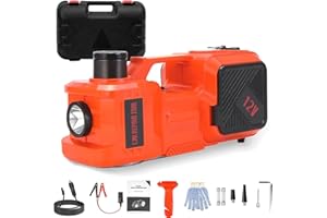 VOBOR Gato Hidráulico Eléctrico, 5T 12V Elevador Automático de Coche con Luz LED y Inflador de Neumáticos, 150-450 mm Desmontadora de Neumáticos para Carretera SUV Sedán o Cualquier Vehículo