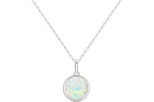 KristLand Moonlight Collection S925 Silver Necklace with White Opal Simple Design Delicate Round Pendant for Women Girlfriend Wife Daughter Gift Box 14mm Pendant