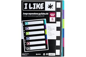 GRAFOPLAS Grafoplás 41261300. Juego de Separadores para Archivador, A4, Colores Vivos, 6 Posiciones, Colección Like