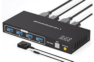 VPFET KVM Switch DisplayPort Support 4K120HZ 8K60HZ DP 1.4 Switcher for 2 Computers Share Keyboard Mouse Printer with 4 Port USB 3.0 Includes Desktop Control and 2 USB Cables