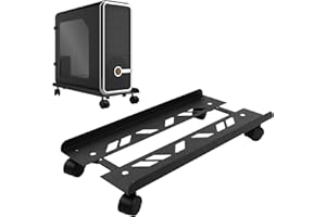 Fangehong Stojak na komputer, stojak na dywan, regulowany mobilny stojak na procesor, wózek PC z 4 kółkami, czarny (49 x 19,5-25 cm)