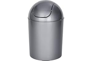 WENKO Poubelle Salle de Bain Economic, Gris, Petite Poubelle Salle de Bain 6L, 20 x 30 x 20 cm