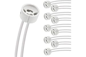 Evolution GU10 Fassung mit Kabel für LED- und Halogenlampen | GU10 Einbaurahmen, LED fassung 230V | Hitzebeständig Keramischer Sockel mit Silikongeschütztem CSA Kabel | 10er Set