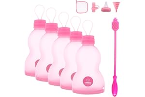 KPRICE | 5 Gourde Conservation Lait Maternel en Silicone | Sachet Conservation Réutilisable 250 ml | Sac Silicone Lait Soupe Jus de Fruits & Compote | Pot Alimentaire Maternelle | Coffret (Rose)