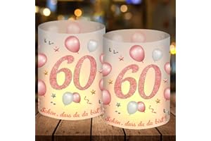 EPOKUS 12 lampionów, dekoracja stołu na 60 urodziny, przyjęcie na 60 urodziny, dla kobiet, różowe złoto, dekoracja na 60. urodziny, nadaje się do podgrzewaczy lub świec, dekoracja stołu Happy Birthday