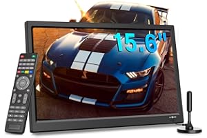 KCR TV digital portátil, TV DVB-T2 de 12 V, entradas HDMI/AV/USB, control remoto, compatible con cargador de coche de 12 V, 15.6 pulgadas, color negro