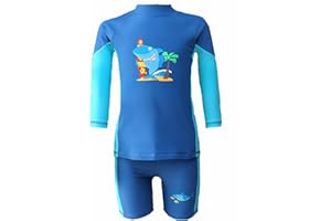 KIDZ SWIMMERS Kids Boys Swimsuit Two Piece Shark UV Sun Protection Swimwear Rash Vest and Swim Shorts UPF 50+