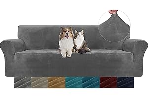 YSTELLAA Copridivano Velluto 4 Posti Con Braccioli, Fuzzy Copri Divano Antigraffio Gatto, Copridivani Elasticizzati, Universale Sofa Cover Estivo Lavabile Antiscivolo Antimacchia, Grigio
