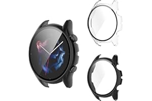 Aerku Coque Compatible avec Amazfit GTR 3 Pro/Amazfit GTR 3, [Avec Screen Protector] Coque Protection 9H HD Protection Écran en Verre Trempé PC Coque Anti-Rayures Case - Transparent&Noir