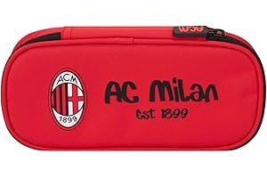 AC Milan - Astuccio Ovale con Tasca Interna, Porta Penne, Matite in Poliestere, Rosso
