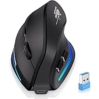 ECHTPower 2025 Upgrade Mouse Verticale Senza Fili 2.4GHz, 4800 DPI a 6 Livelli Regolabili, Porta Type-C, Scatto Silenzioso, c