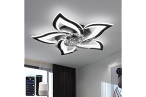 YUNLONG Plafonnier Ventilateur de Plafond Compatible avec Alexa et Google Assistant, Ventilateur Plafond avec Lumiere Silencieux, Moteur DC Eté Hiver, Dimmable, Fonction Mémoire, pour Chambre, Noir