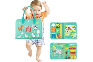 SUEVUT Busy Board Giochi Montessori 1 2 3 Anni Bambini,4 Strati Tavola Montessori 1 Anno, Pannello Sensoriale Valigetta Montessori, con Fibbie, Cerniere, Bottoni, Orologio, Alfabeto, per Motricità Fine