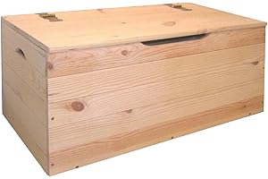 MA MAISON Cassapanca Baule in Legno Massello 100x40x50h cm con Coperchio - Contenitore Portaoggetti in Abete, Antipolvere, da Interno e da Esterno - Per Giardino con Maniglie