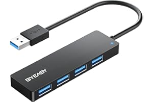 Hub USB, BYEASY Hub USB 3.0 Ultra Delgado de 4 Puertos Separador USB Portátil para iMac Pro, MacBook Air, Mac Mini/Pro, Surface Pro, Notebook PC, Pendrives USB, y Disco Duro Portátil (Cuero Negro)
