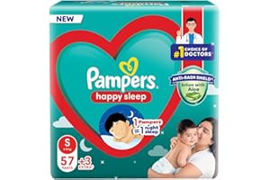 Pampers Happy Sleep Pant Style Baby Diapers, Small (S), 60 Count, 1 Pampers = 1 Night Sleep, with Anti Rash Shield, 4-8 Kg Diapers