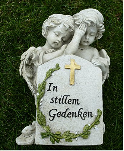 *Trauerengel Grabschmuck Engel – Paar *In stillem Gedenken* grau – antik, H 16 cm - 2